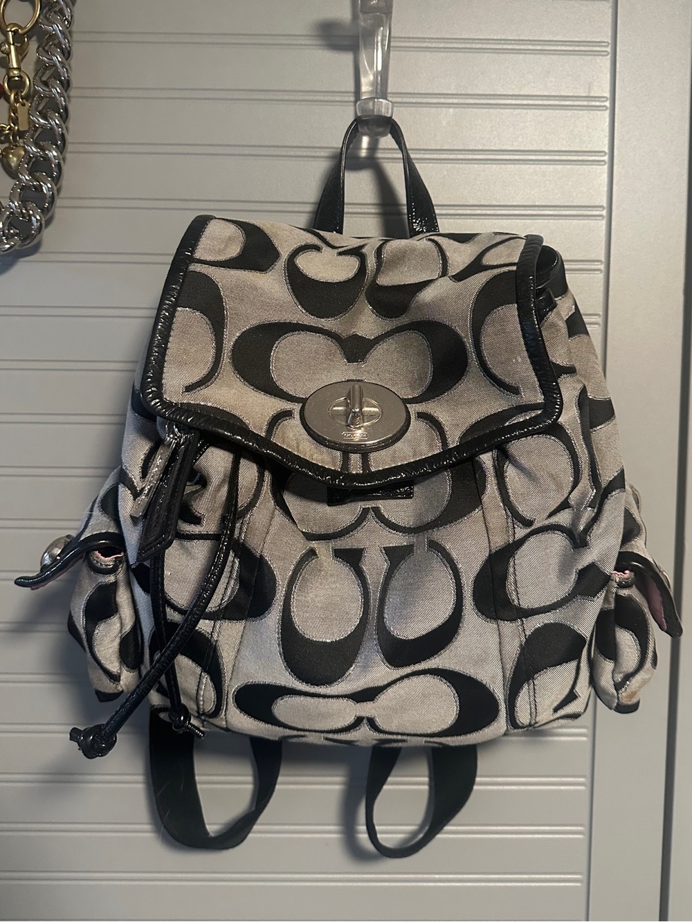 Coach Y2K Poppy Sig. Sateen Lurex Outline Flap Drawstring Backpack MSRP: $278